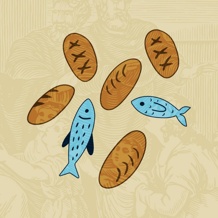 illustration five loaves of bread two fish
